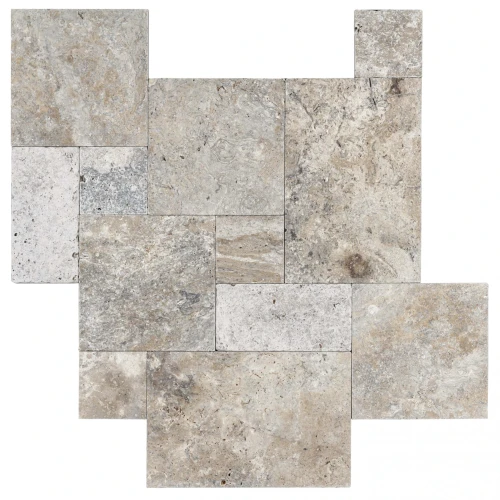 Przejdź do produktu Trawertyn Silver Latte Greige Bębnowany French Pattern 12mm 1kpl= 0,742m2 | Komplet Rzymski